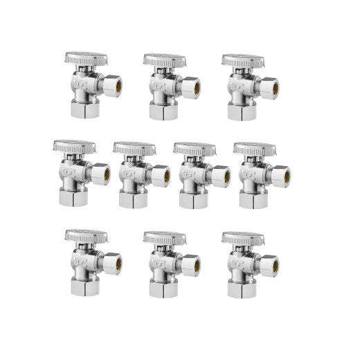 10-Pack Angle Stop Valve, 1/4 Turn Water Shut Off Valves, 1/2" Nominal (5/8" OD) Compression Inlet x 3/8" OD Compression Outlet Shutoff Valve for Bathroom Kitchen Toilet Shower Plumbing