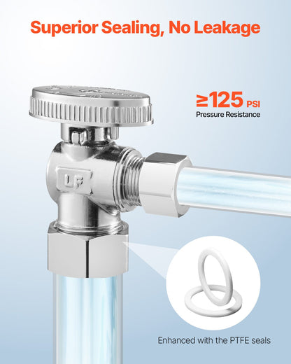 10-Pack Angle Stop Valve, 1/4 Turn Water Shut Off Valves, 1/2" Nominal (5/8" OD) Compression Inlet x 3/8" OD Compression Outlet Shutoff Valve for Bathroom Kitchen Toilet Shower Plumbing