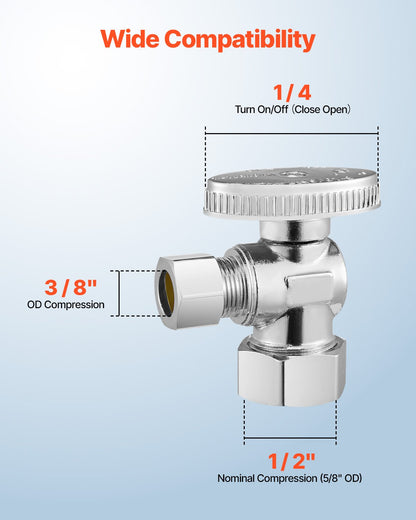 10-Pack Angle Stop Valve, 1/4 Turn Water Shut Off Valves, 1/2" Nominal (5/8" OD) Compression Inlet x 3/8" OD Compression Outlet Shutoff Valve for Bathroom Kitchen Toilet Shower Plumbing