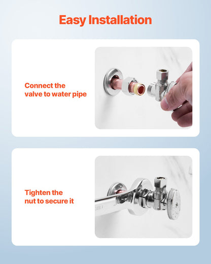 10-Pack Angle Stop Valve, 1/4 Turn Water Shut Off Valves, 1/2" Nominal (5/8" OD) Compression Inlet x 3/8" OD Compression Outlet Shutoff Valve for Bathroom Kitchen Toilet Shower Plumbing