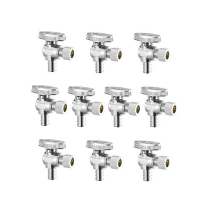 10 Pack Angle Stop Valve, Water Shut Off Valve 1/2" PEX x 3/8" OD Compression, 1/4 Turn Chrome Plated Brass Shutoff Valves for Bathroom Kitchen Toilet Shower Plumbing