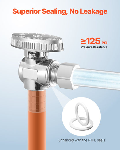 10 Pack Angle Stop Valve, Water Shut Off Valve 1/2" PEX x 3/8" OD Compression, 1/4 Turn Chrome Plated Brass Shutoff Valves for Bathroom Kitchen Toilet Shower Plumbing