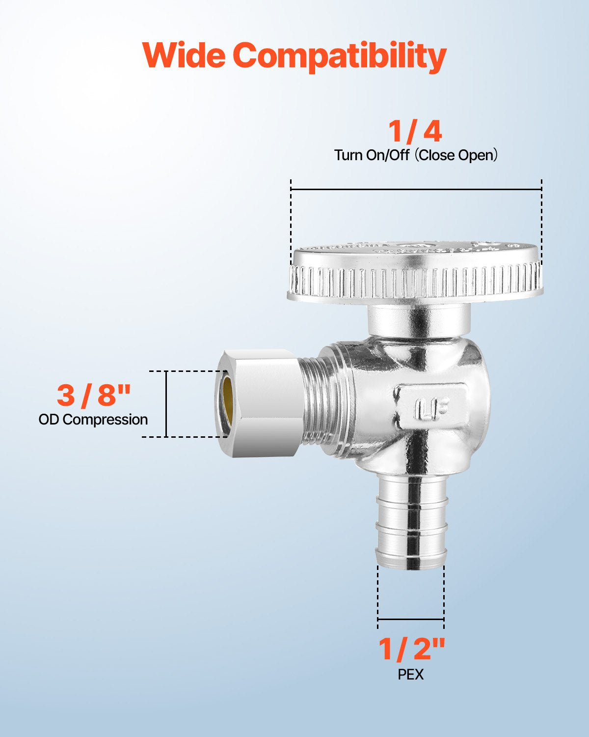 10 Pack Angle Stop Valve, Water Shut Off Valve 1/2" PEX x 3/8" OD Compression, 1/4 Turn Chrome Plated Brass Shutoff Valves for Bathroom Kitchen Toilet Shower Plumbing