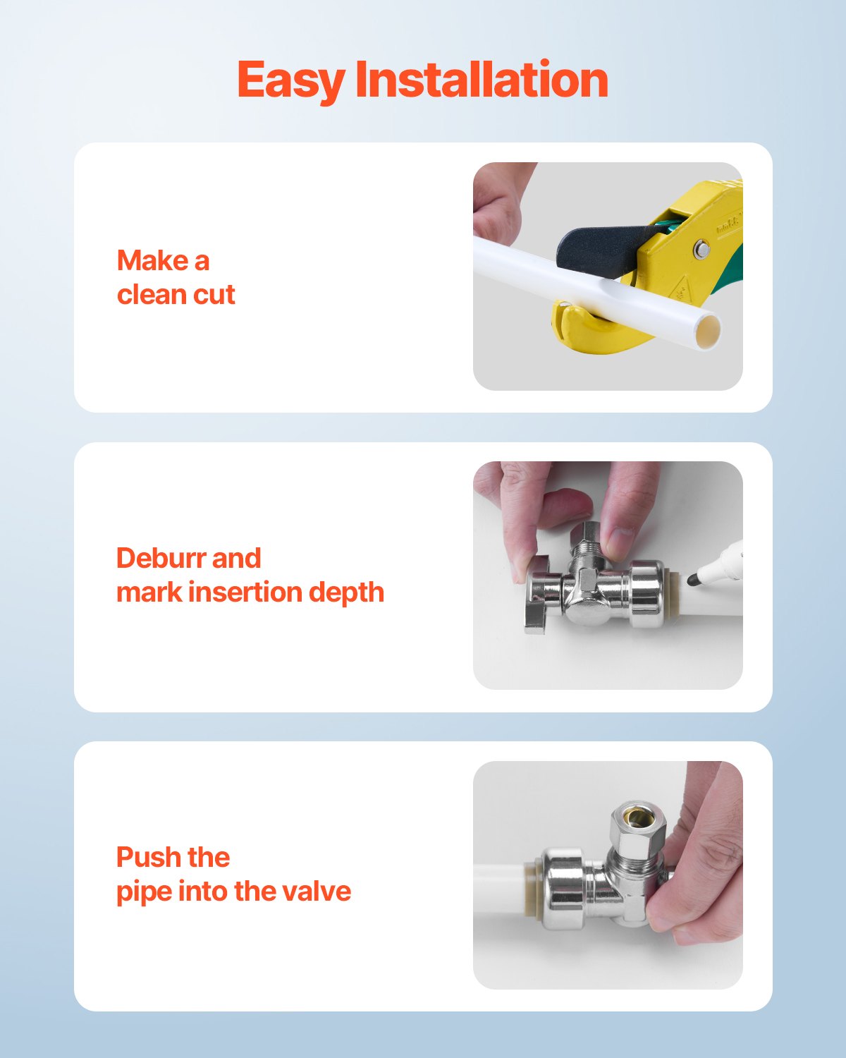 10 Pack Angle Stop Valve, Push-to-Connect Water Shut Off Valve 1/2" PTC x 3/8" OD Compression, 1/4 Turn Chrome Plated Brass Shutoff Valves for Copper, CPVC, PE-RT, PEX Pipe