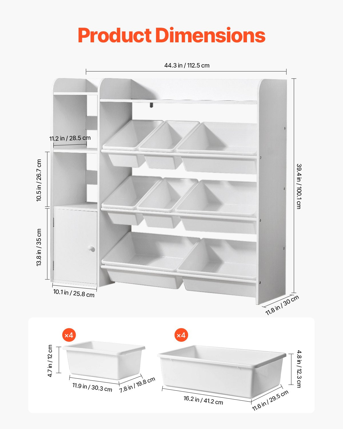 Kids Toy Storage and Bookshelf, 4-Tier Toy Storage Organizer with 8 Flexible Plastic Bins, Kids Cubby Cabinet with Bookshelf for Study Room, Bedroom, Playroom, Classroom, Nursery, White