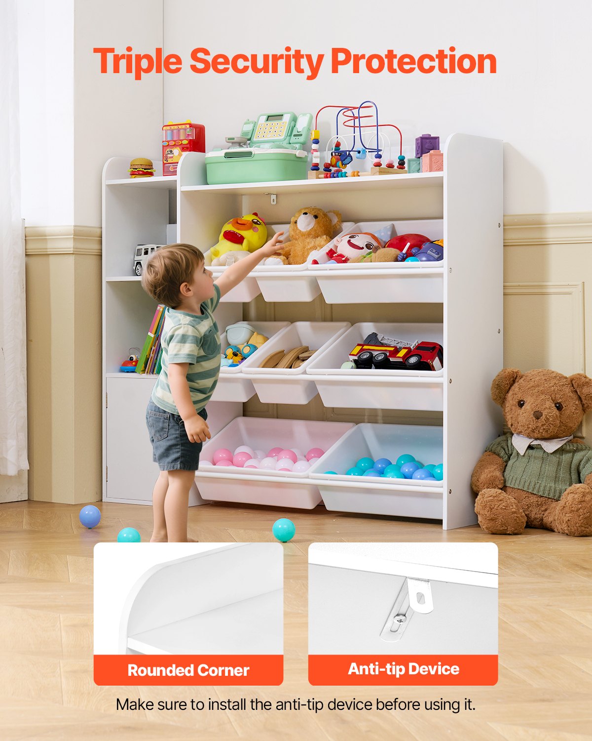 Kids Toy Storage and Bookshelf, 4-Tier Toy Storage Organizer with 8 Flexible Plastic Bins, Kids Cubby Cabinet with Bookshelf for Study Room, Bedroom, Playroom, Classroom, Nursery, White