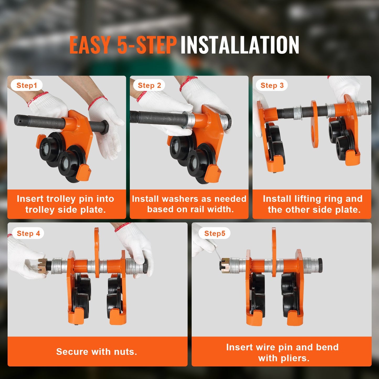 Manuelle Laufkatze, Tragkraft 4400 lbs/2 Tonnen, Doppelrad-Schubträgerlaufkatze, einstellbar für I-Trägerflanschbreite 2,5" bis 8", Hochleistungs-Garagenhebebühne aus legiertem Stahl für gerade gebogene I-Träger