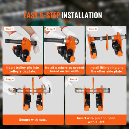Manuelle Laufkatze, Tragkraft 4400 lbs/2 Tonnen, Doppelrad-Schubträgerlaufkatze, einstellbar für I-Trägerflanschbreite 2,5" bis 8", Hochleistungs-Garagenhebebühne aus legiertem Stahl für gerade gebogene I-Träger