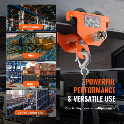 Manuelle Laufkatze, Tragkraft 4400 lbs/2 Tonnen, Doppelrad-Schubträgerlaufkatze, einstellbar für I-Trägerflanschbreite 2,5" bis 8", Hochleistungs-Garagenhebebühne aus legiertem Stahl für gerade gebogene I-Träger