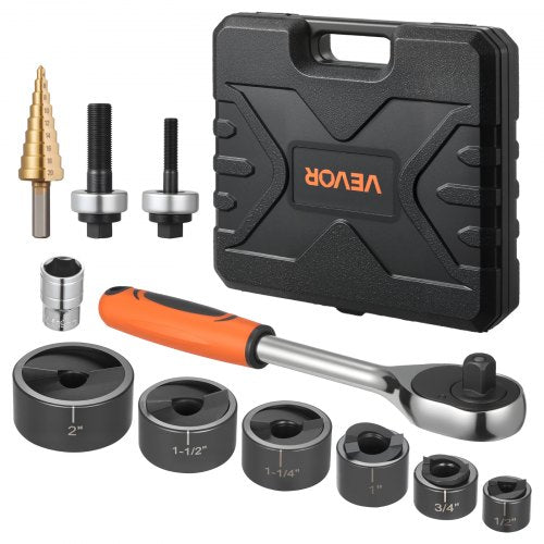 Knockout Punch Set, 1/2 to 2 inch SLUG-Buster Ratchet Knockout Set, Ratchet Wrench Knockouts Punch Sets for Aluminum, Mild steel, Fiberglass, Plastics, 6 Die Sizes, 40Cr Steel Ko Tool Kit