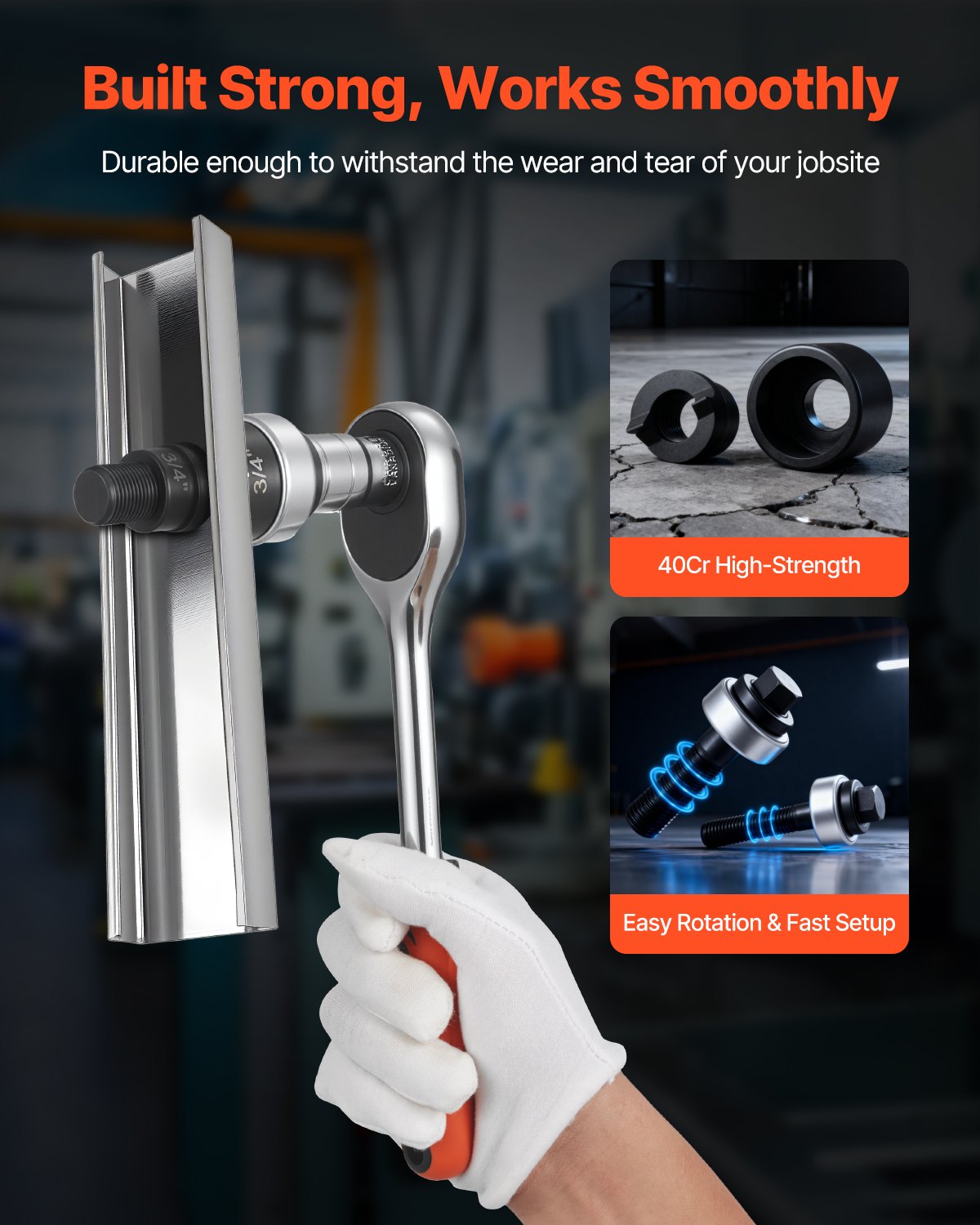 Knockout Punch Set, 1/2 to 2 inch SLUG-Buster Ratchet Knockout Set, Ratchet Wrench Knockouts Punch Sets for Aluminum, Mild steel, Fiberglass, Plastics, 6 Die Sizes, 40Cr Steel Ko Tool Kit