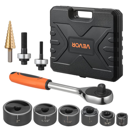 Knockout Punch Set, 1/2 to 2 inch SLUG-Buster Ratchet Knockout Set, Ratchet Wrench Knockouts Punch Sets for Aluminum, Mild steel, Fiberglass, Plastics, 6 Die Sizes, 40Cr Steel Ko Tool Kit