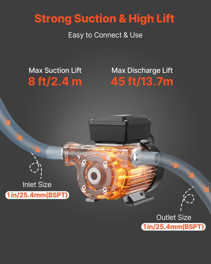 Fuel Transfer Pump 110V, 16 GPM 60 L/min, AC Electric Oil Transfer Pump for Diesel Kerosene Biodiesel, with Auto Fuel Nozzle & 2 Hoses, 45 ft/13.7 m Max Lift, for Vehicles, Construction Sites