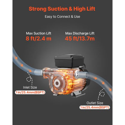 Bränsleöverföringspump 230V, 16 GPM 60 L/min, AC elektrisk oljeöverföringspump för diesel, fotogen, biodiesel, med automatiskt bränslemunstycke och 2 slangar, 45 ft/13,7 m maxlyft, för fordon, byggarbetsplatser |  EU