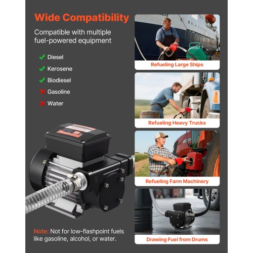 Bränsleöverföringspump 230V, 16 GPM 60 L/min, AC elektrisk oljeöverföringspump för diesel, fotogen, biodiesel, med automatiskt bränslemunstycke och 2 slangar, 45 ft/13,7 m maxlyft, för fordon, byggarbetsplatser |  EU