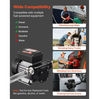 Bränsleöverföringspump 230V, 16 GPM 60 L/min, AC elektrisk oljeöverföringspump för diesel, fotogen, biodiesel, med automatiskt bränslemunstycke och 2 slangar, 45 ft/13,7 m maxlyft, för fordon, byggarbetsplatser |  EU