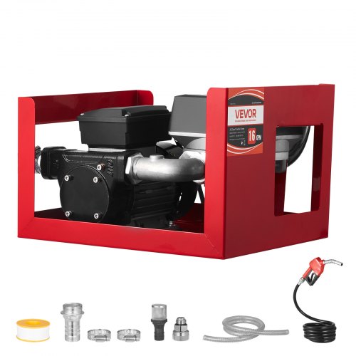 Fuel Transfer Pump 110V, 16 GPM 60 L/min, AC Electric Oil Transfer Pump for Diesel Kerosene Biodiesel, with Meter, Auto Fuel Nozzle & 2 Hoses, 45 ft/13.7 m Lift, for Vehicles, Construction Sites
