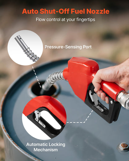 Fuel Transfer Pump 110V, 16 GPM 60 L/min, AC Electric Oil Transfer Pump for Diesel Kerosene Biodiesel, with Meter, Auto Fuel Nozzle & 2 Hoses, 45 ft/13.7 m Lift, for Vehicles, Construction Sites