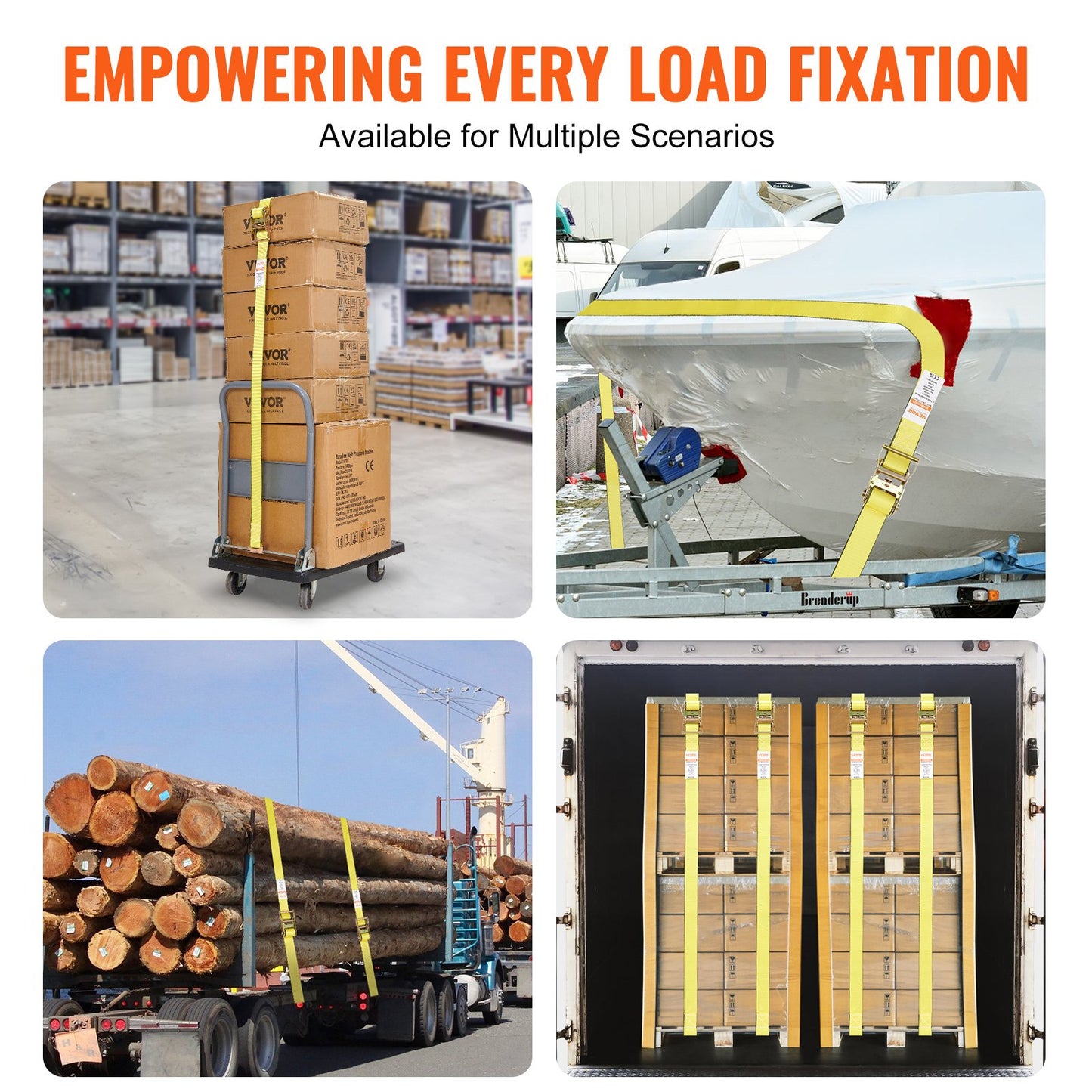 Ratchet Tie Down Straps (8PK), 4400 lb Breaking Strength, E-Track Endless Ratchet with 8 Premium 2" x 15" Ratchet Tie Downs Heavy Duty, for Moving Secure Cargo, Appliances, Lawn Equipment