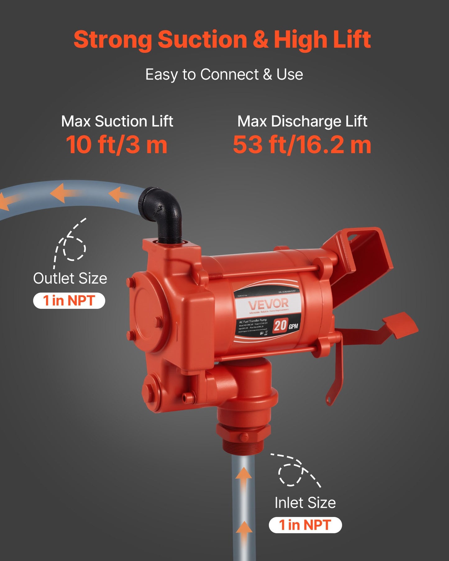 Fuel Transfer Pump 110V, 20 GPM 76 L/min, AC Electric Oil Transfer Pump, with Auto Shut-Off Fuel Nozzle & Discharge Hose, High Flow Kit for Gasoline, Diesel, Kerosene, Biodiesel, Ethanol Blends