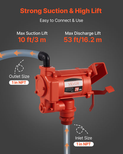 Fuel Transfer Pump 110V, 20 GPM 76 L/min, AC Electric Oil Transfer Pump, with Auto Shut-Off Fuel Nozzle & Discharge Hose, High Flow Kit for Gasoline, Diesel, Kerosene, Biodiesel, Ethanol Blends