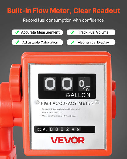 Fuel Transfer Pump 110V, 20 GPM 76 L/min, AC Electric Oil Transfer Pump, with Meter, Auto Shut-Off Fuel Nozzle & Discharge Hose, High Flow for Gasoline, Diesel, Kerosene, Biodiesel, Ethanol