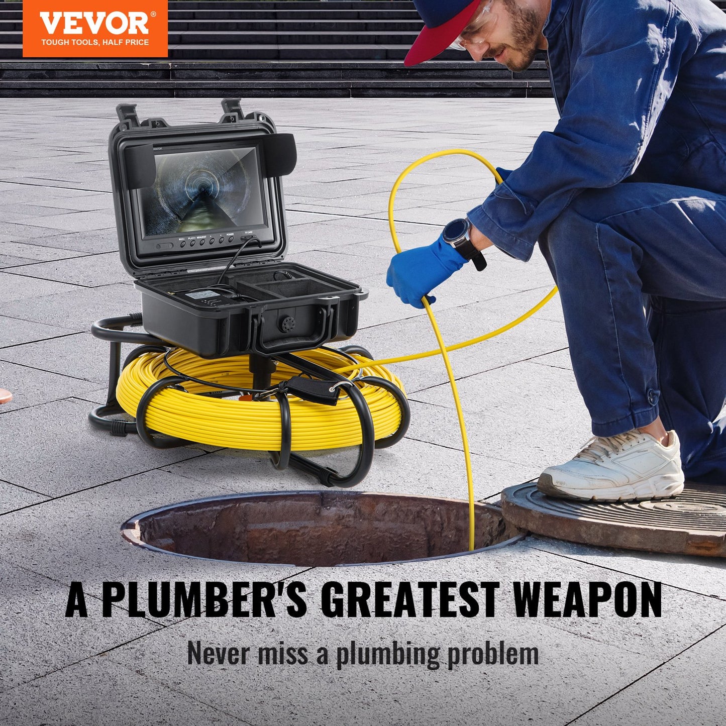 Avloppskamera Rörinspektionskamera 9-tums 720p-skärm Rörkamera 300 fot