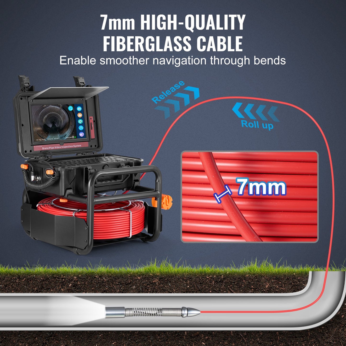 Avloppskamera 165 fot/50 m självnivellerande avloppskamera med 10,1" pekskärm