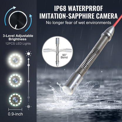 Avloppskamera 328 fot/100 m självnivellerande avloppskamera med 10,1" pekskärm