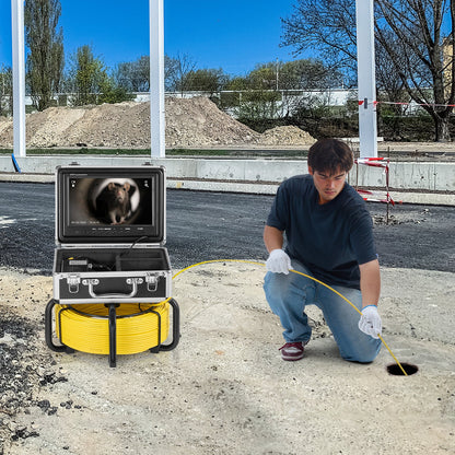 Sewer Camera with 512Hz Locator, 98 ft/30 m, Self-Leveling Drain Inspection Camera with 9" 1080P HD Screen, 36X Zoom, Snake Plumbing Camera with Lights-12 LED, 32GB SD Card for Duct Pipe