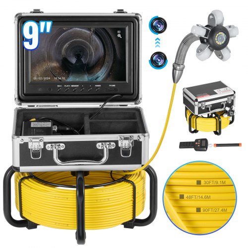 Sewer Camera with 512Hz Locator,165 ft/50 m, Self-Leveling Drain Inspection Camera with 9" 1080P HD Screen, 36X Zoom, Snake Plumbing Camera with Lights-12 LED, 32GB SD Card for Duct Pipe