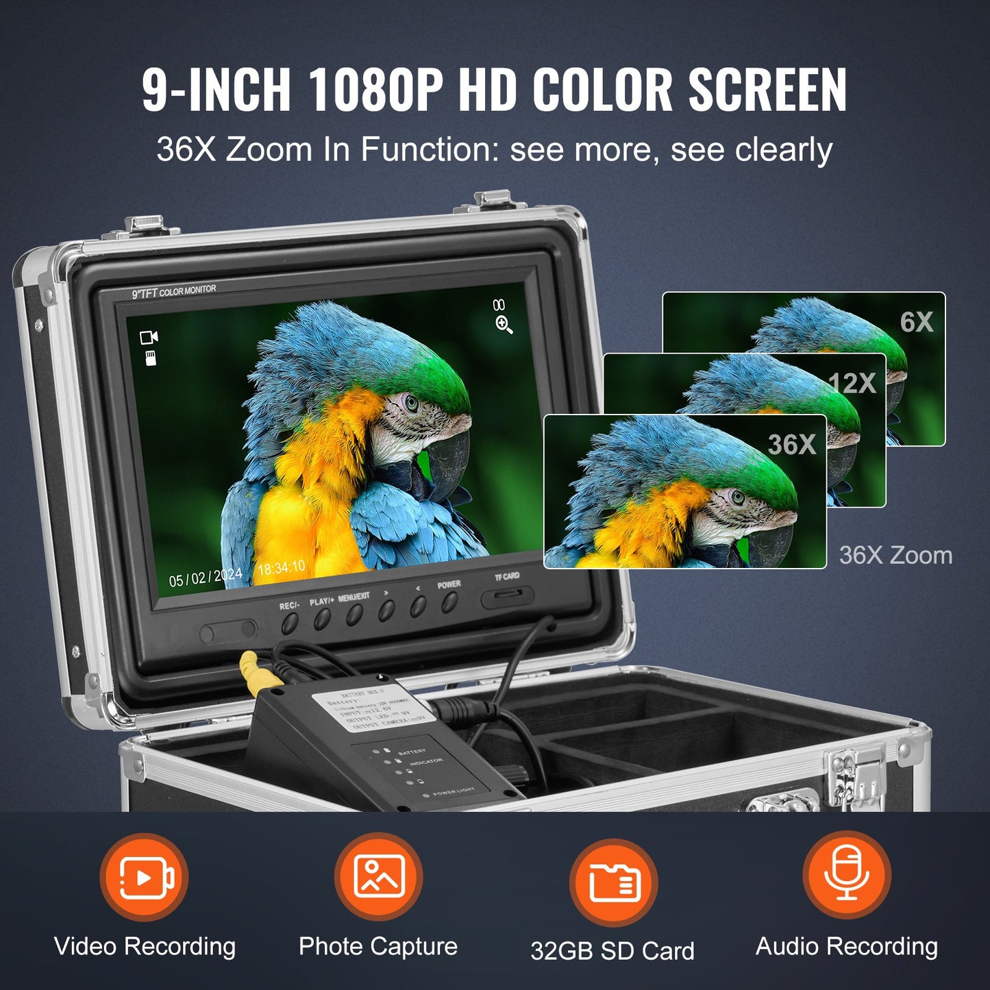 Sewer Camera with 512Hz Locator,165 ft/50 m, Self-Leveling Drain Inspection Camera with 9" 1080P HD Screen, 36X Zoom, Snake Plumbing Camera with Lights-12 LED, 32GB SD Card for Duct Pipe