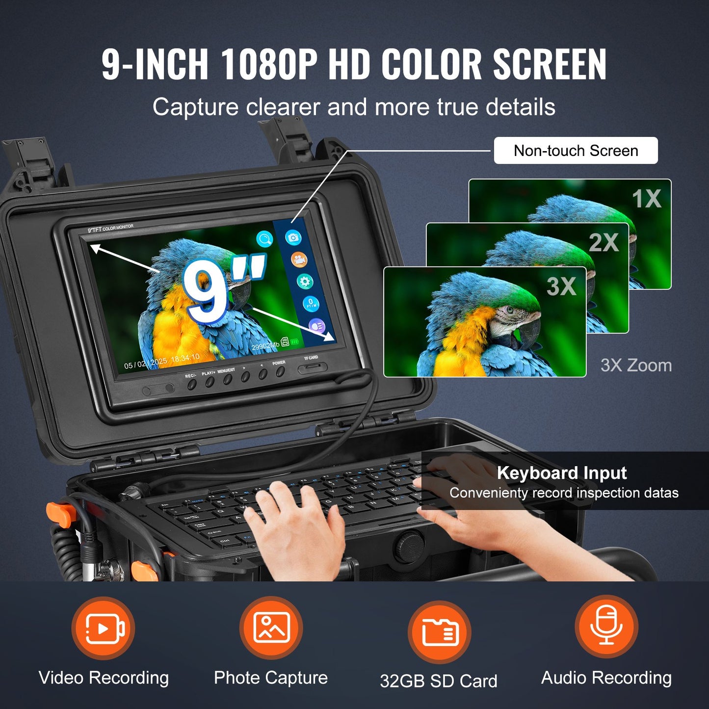 Avloppskamera 98 fot/30 m självnivellerande avloppskamera med 512Hz sändare