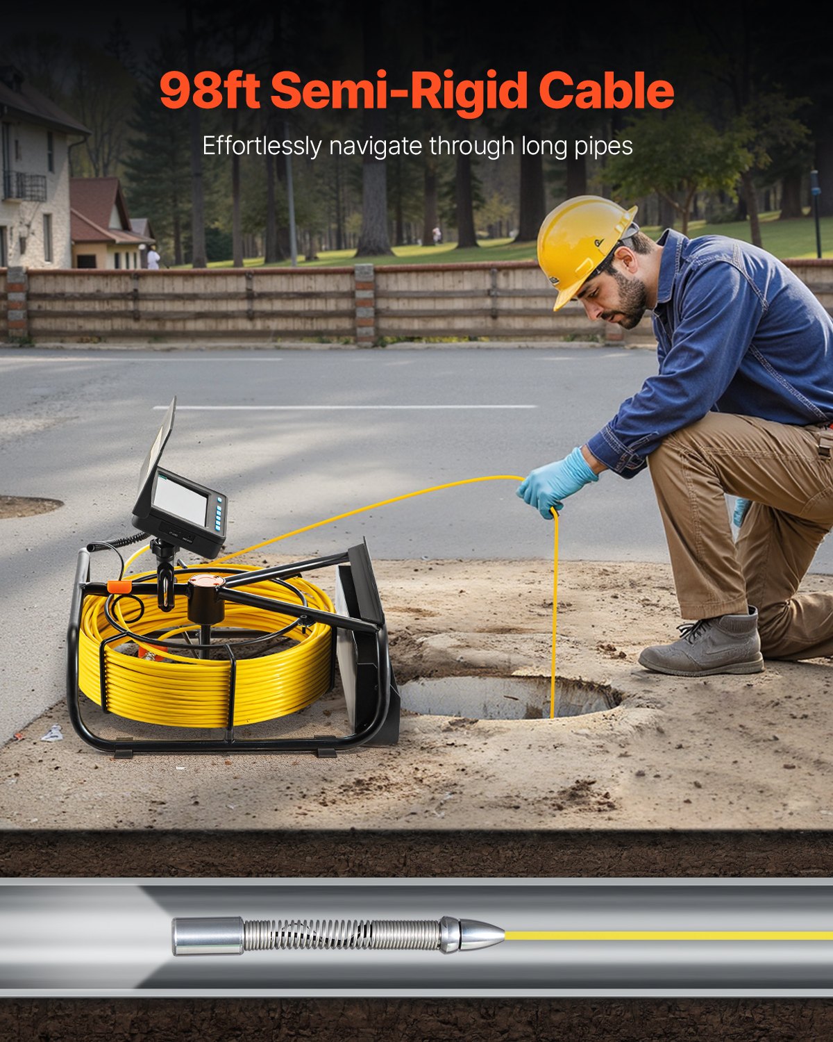 Sewer Camera 30m 4,3-tums kanalkamera med 6 justerbara lysdioder 16GB kort