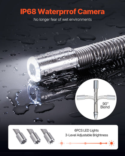 Sewer Camera 30m 4,3-tums kanalkamera med 6 justerbara lysdioder 16GB kort