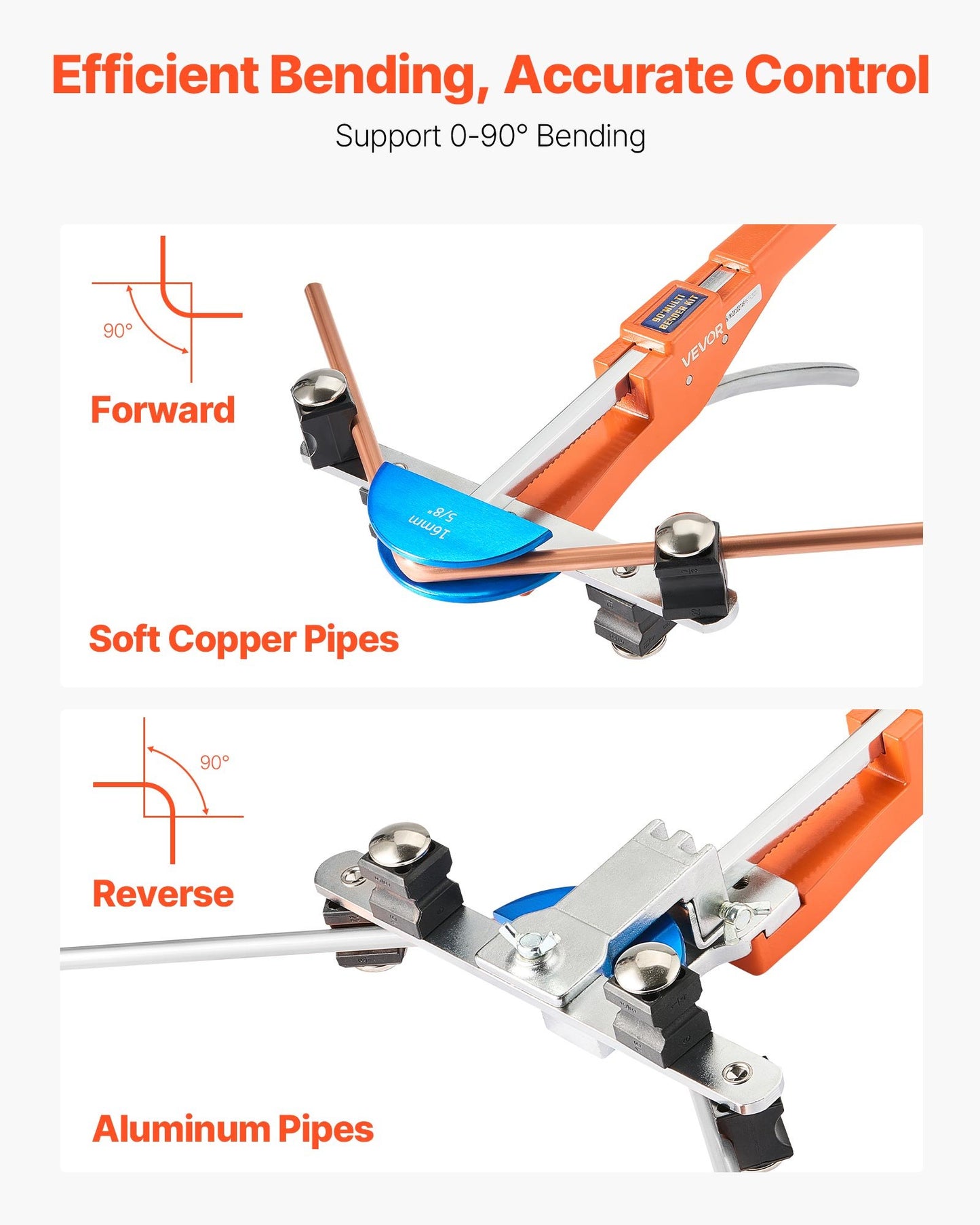 Tubing Bender Kit, 1/4 to 7/8 Inch, Compact Ratcheting Tube Pipe Bender, Forward/Reverse Hand Bending Tool, with 7 Color Aluminium Alloy Dies, for Copper HVAC Air Conditioning Refrigeration
