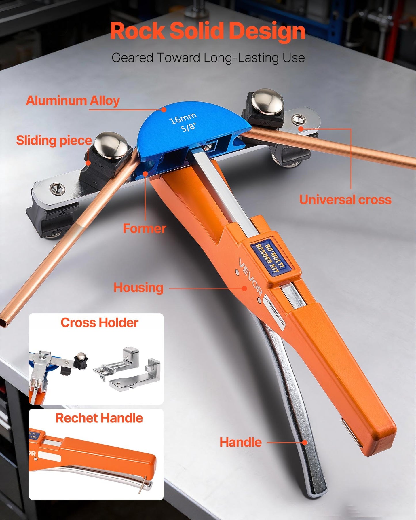 Tubing Bender Kit, 1/4 to 7/8 Inch, Compact Ratcheting Tube Pipe Bender, Forward/Reverse Hand Bending Tool, with 7 Color Aluminium Alloy Dies, for Copper HVAC Air Conditioning Refrigeration