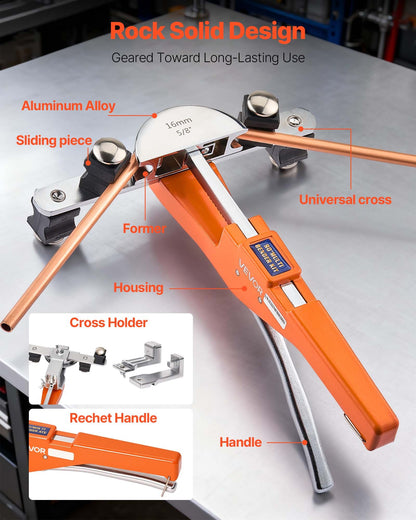 Tubing Bender Kit, 1/4 to 7/8 Inch, Compact Ratcheting Tube Pipe Bender, Forward/Reverse Hand Bending Tool, with 7 Aluminium Alloy Dies, for Copper HVAC Air Conditioning Refrigeration Repair