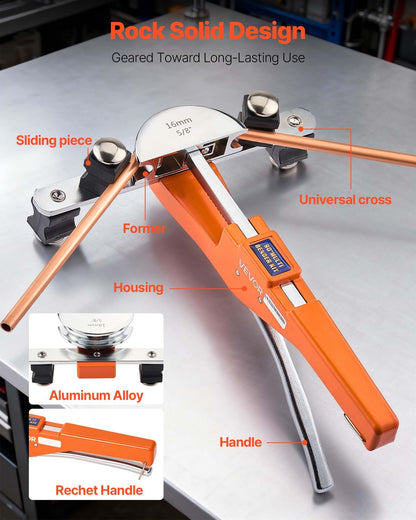 Tubing Bender Kit, 1/4 to 7/8 Inch, Compact Ratcheting Tube Pipe Bender, Ratchet Hand Bending Tool, with 7 Aluminium Alloy Dies, HVAC Tools, for Copper Aluminum HVAC Refrigeration Maintenance