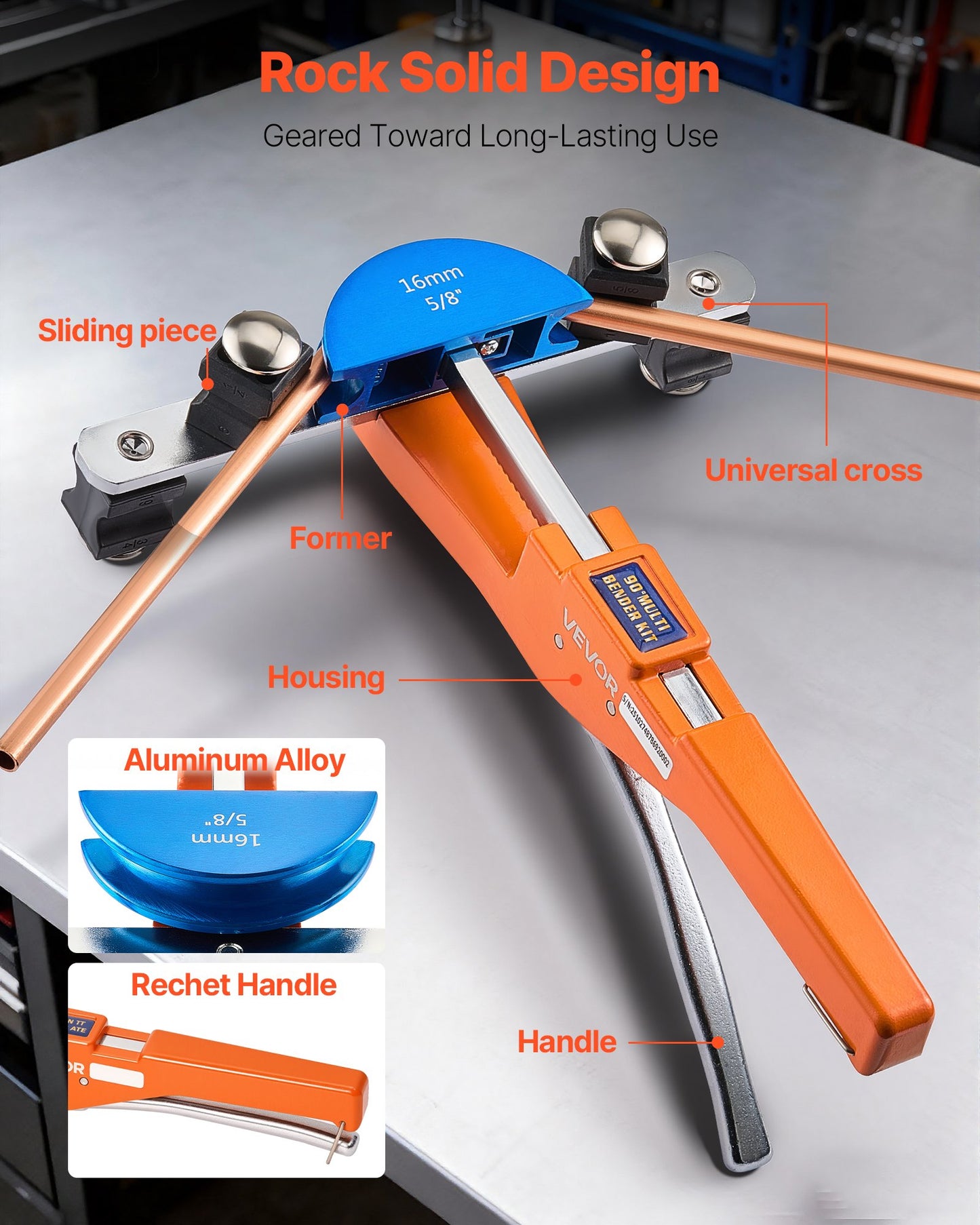 Tubing Bender Kit, 1/4 to 7/8 Inch, Compact Ratcheting Tube Pipe Bender, Ratchet Hand Bending Tool, with 7 Color Aluminium Alloy Dies, HVAC Tools, for Copper HVAC Air Conditioning Refrigeration