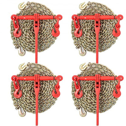 Chain Load Binder, 5/16\" Tie Down Kit with 5400LBS Working Load Capacity and Two Grab Hooks, Includes (4) Ratchet Binders - (4) 21\' Grade 80 Chains, Transport Load Package for Hauling, Towing