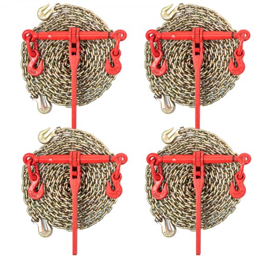 Chain Load Binder, 5/16\" Tie Down Kit with 5400LBS Working Load Capacity and Two Grab Hooks, Includes (4) Ratchet Binders - (4) 21\' Grade 80 Chains, Transport Load Package for Hauling, Towing