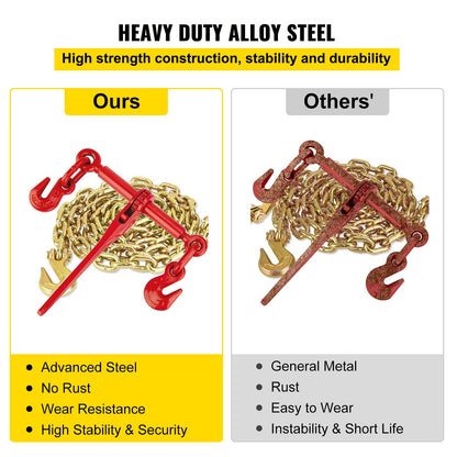 Chain Load Binder, 5/16\" Tie Down Kit with 6600LBS Working Load Capacity and Two Grapple Hooks, Includes (4) Ratchet Tie Downs - (4) 21\' Grade 80 Chains, Transport Load Pack for Pulling, Towing