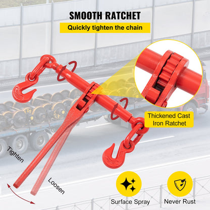 Chain Load Binder, 5/16\" Tie Down Kit with 5400LBS Working Load Capacity and Two Grab Hooks, Includes (4) Ratchet Binders - (4) 21\' Grade 80 Chains, Transport Load Package for Hauling, Towing