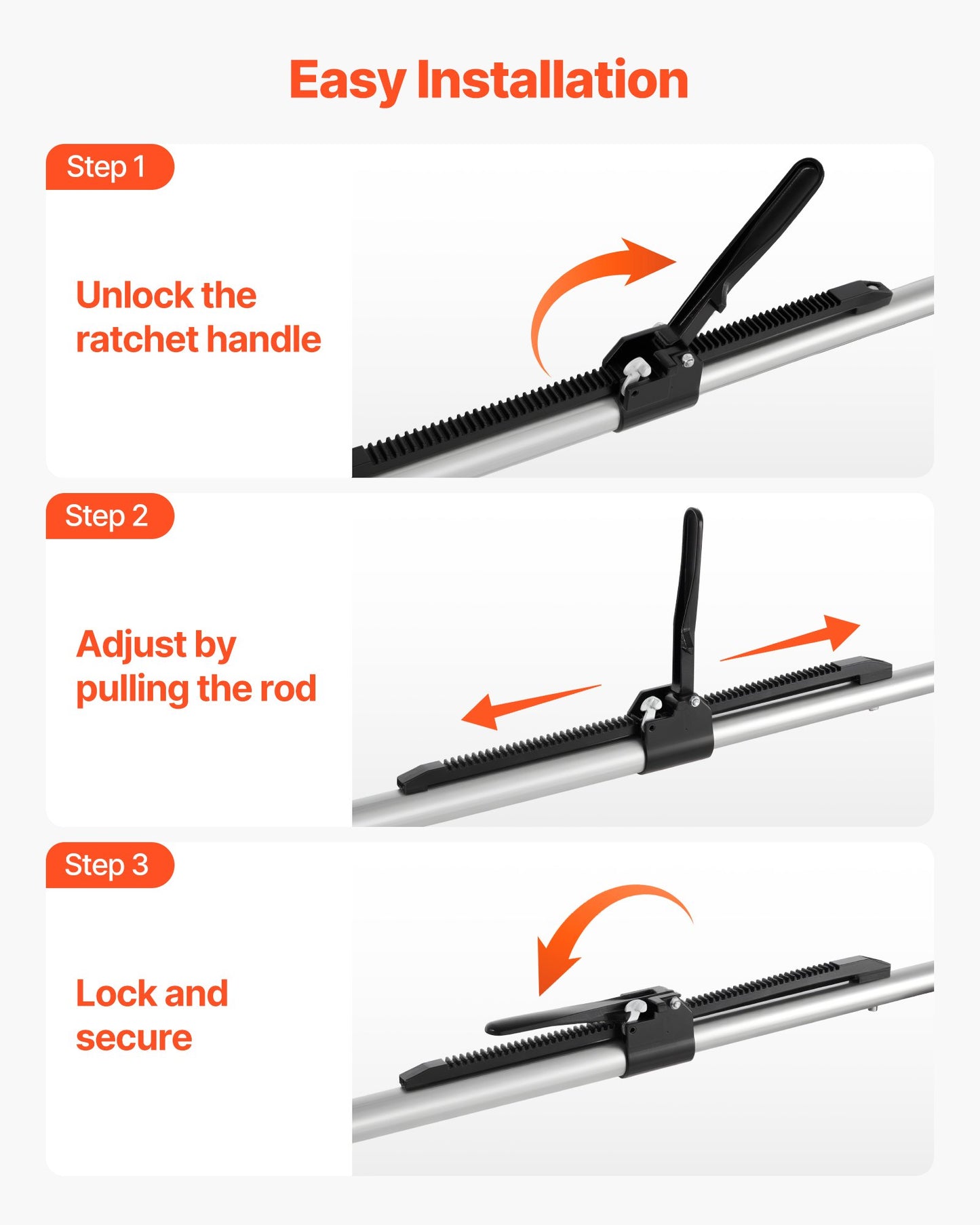 Cargo Bar, Ratcheting Cargo Bar Adjustable from 59" to 73", Heavy-duty Steel Cargos Stabilizer with Non-Slip Foot Pads, Telescoping Load Lock Bars Stop Sliding for Pickup Truck