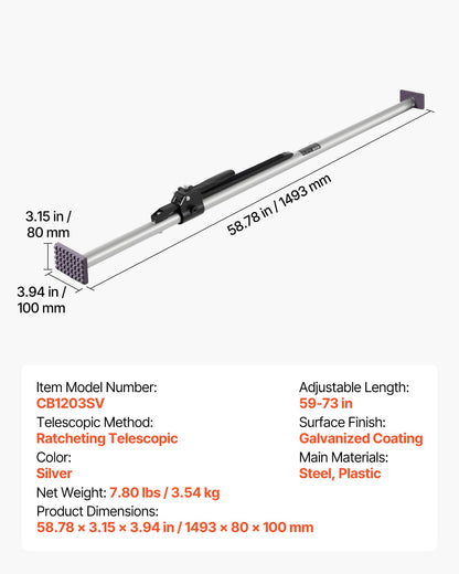 Cargo Bar, Ratcheting Cargo Bar Adjustable from 59" to 73", Heavy-duty Steel Cargos Stabilizer with Non-Slip Foot Pads, Telescoping Load Lock Bars Stop Sliding for Pickup Truck