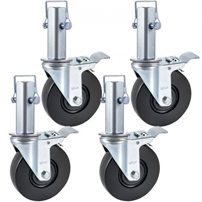 4 Pack 5Inch Scaffolding Rubber Swivel Caster Wheels with Dual Locking Heavy Duty Casters 1.26 Inch Square Stem 440LBS Capacity per Wheel