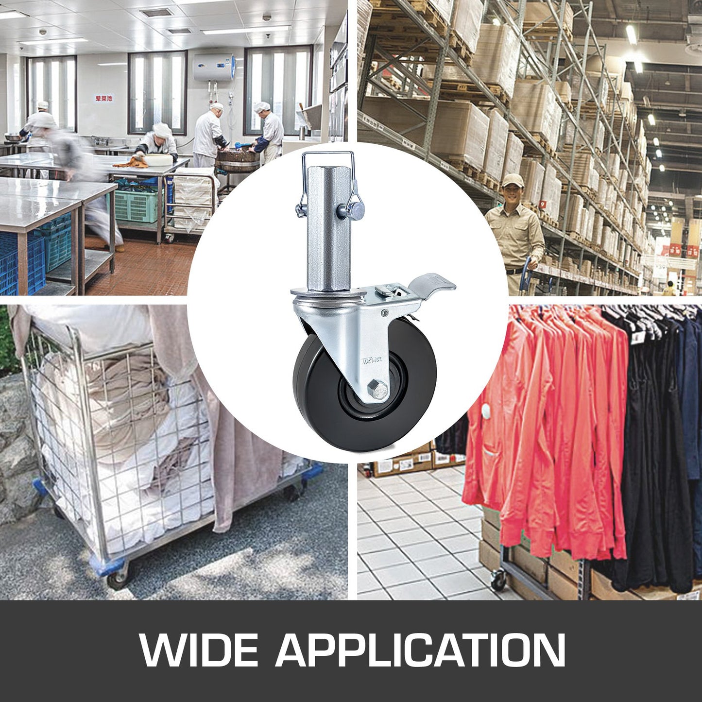 4 Pack 5Inch Scaffolding Rubber Swivel Caster Wheels with Dual Locking Heavy Duty Casters 1.26 Inch Square Stem 440LBS Capacity per Wheel