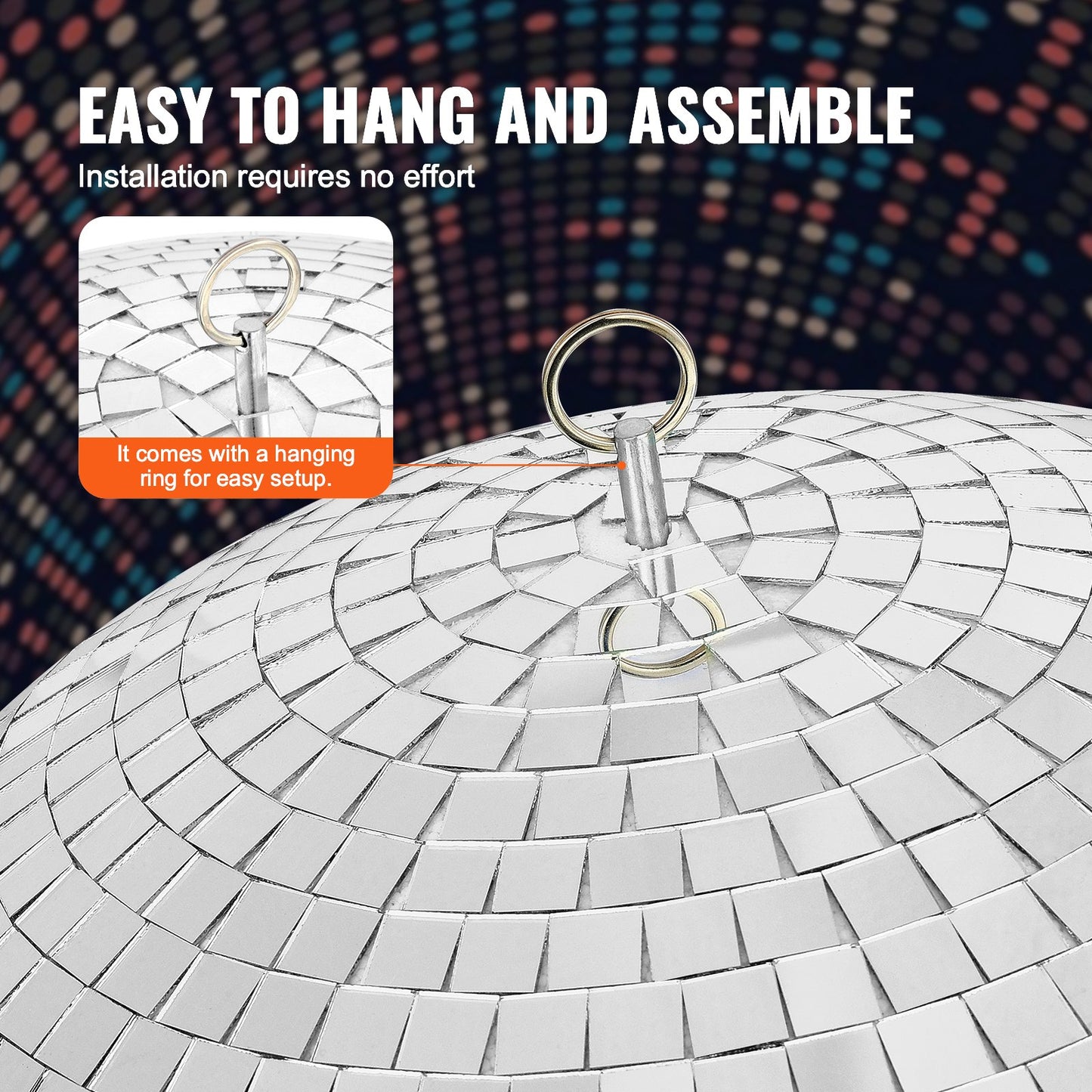 Spiegel-Discokugel, 30,5 cm, silberfarben, Party-Discokugel mit Aufhängering