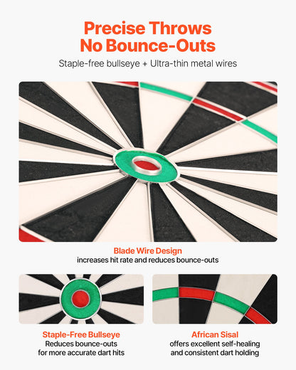 Dart Board, High-Grade Self-Healing Sisal Fiber Dartboard with Staple-Free Bullseye, Blade Wire & Rotating Number Ring, 17.7" Professional Dartboard for Home Party Game Room (Darts Not Included)